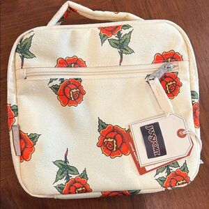 Jansport Cream and Red Floral Insulated Lunch Bag